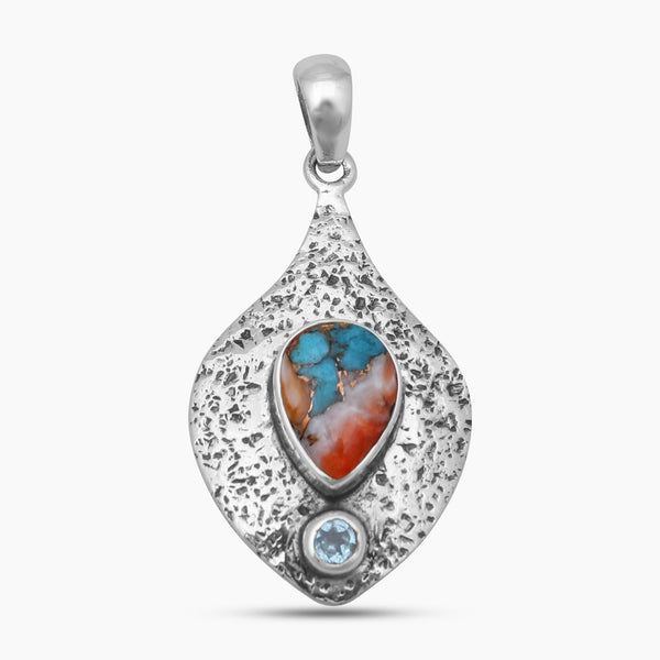 Turquoise Spiny Oyster Textured Silver Pendants