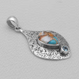 Turquoise Spiny Oyster Textured Silver Pendants