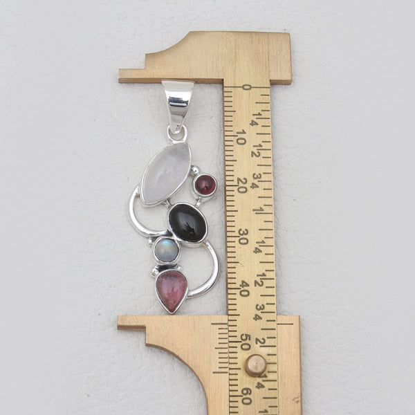 Rainbow Moonstone & Tourmaline Silver Pendants
