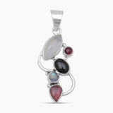 Rainbow Moonstone & Tourmaline Silver Pendants