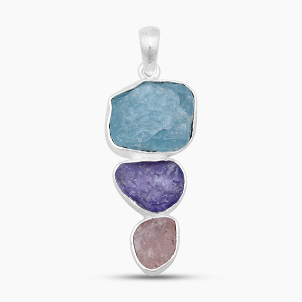 Rough Aquamarine Silver Pendants