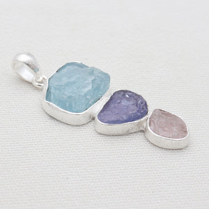 Rough Aquamarine Silver Pendants