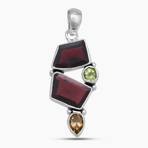Garnet With Multistone Silver Designer Pendants