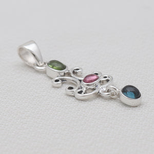 Multicolor Tourmaline Silver Drop Pendants