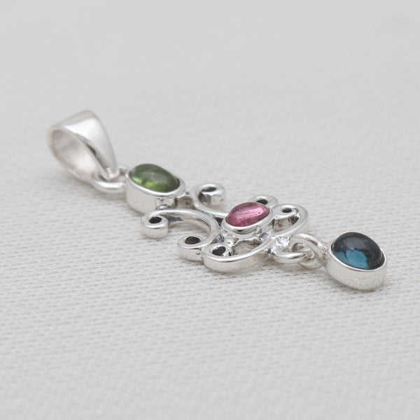 Multicolor Tourmaline Silver Drop Pendants