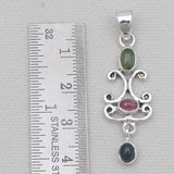 Multicolor Tourmaline Silver Drop Pendants
