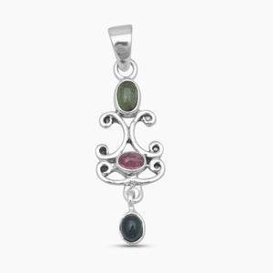 Multicolor Tourmaline Silver Drop Pendants