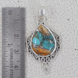 Blue Lace Agate Gemstone Silver Pendant