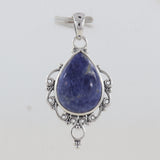 Blue Lace Agate Gemstone Silver Pendant