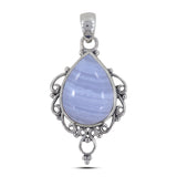 Blue Lace Agate Gemstone Silver Pendant