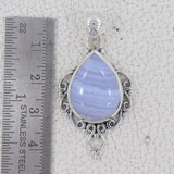 Blue Lace Agate Gemstone Silver Pendant