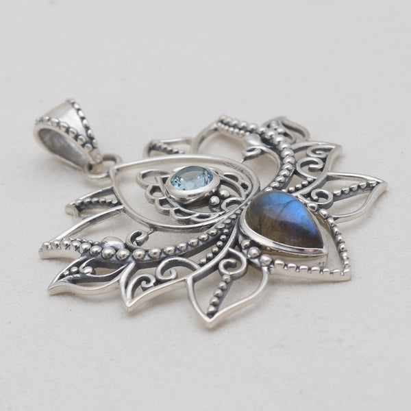 925 Sterling Silver Labradorite Lotus Pendants