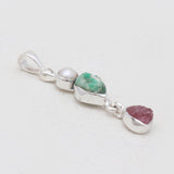 Natural Pearl, Emerald & Ruby Silver Pendants