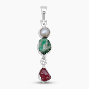 Natural Pearl, Emerald & Ruby Silver Pendants