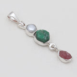 Natural Pearl, Emerald & Ruby Silver Pendants