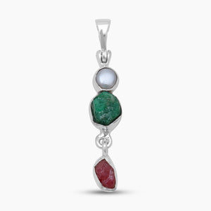 Natural Pearl, Emerald & Ruby Silver Pendants