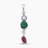 Natural Pearl, Emerald & Ruby Silver Pendants
