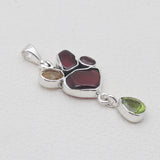Garnet With Multistone Silver Drop Pendants