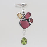 Garnet With Multistone Silver Drop Pendants