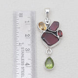 Garnet With Multistone Silver Drop Pendants