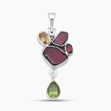 Garnet With Multistone Silver Drop Pendants