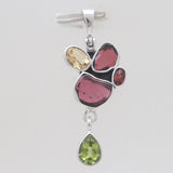 Garnet With Multistone Silver Drop Pendants