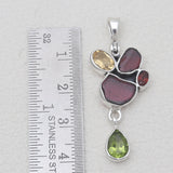 Garnet With Multistone Silver Drop Pendants
