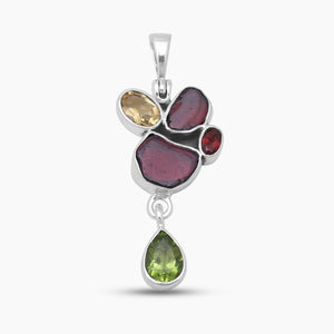 Garnet With Multistone Silver Drop Pendants