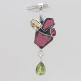Garnet With Multistone Silver Drop Pendants
