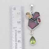 Garnet With Multistone Silver Drop Pendants