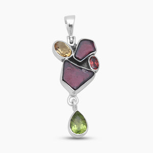 Garnet With Multistone Silver Drop Pendants