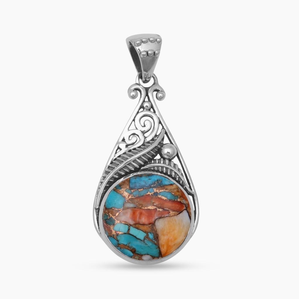 Turquoise Spiny Oyster Silver Pendants