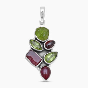 Natural Peridot & Garnet Silver Pendants