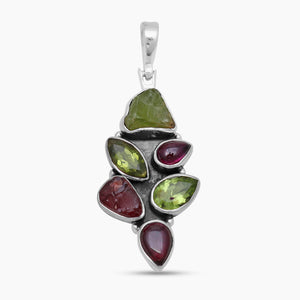 Natural Peridot & Garnet Silver Pendants