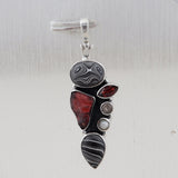 Fordite & Garnet Silver Pendant