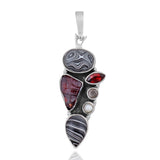 Fordite & Garnet Silver Pendant