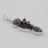 Fordite & Garnet Silver Pendant