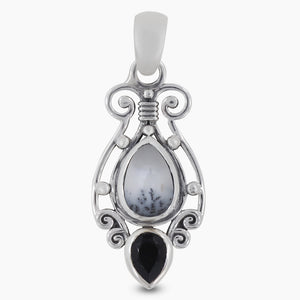 Dendritic Opal & Black Onyx Silver Pendants