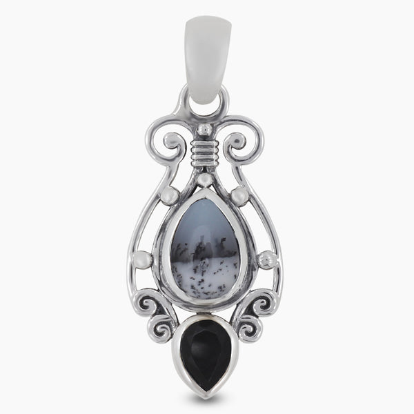 Dendritic Opal & Black Onyx Silver Pendants