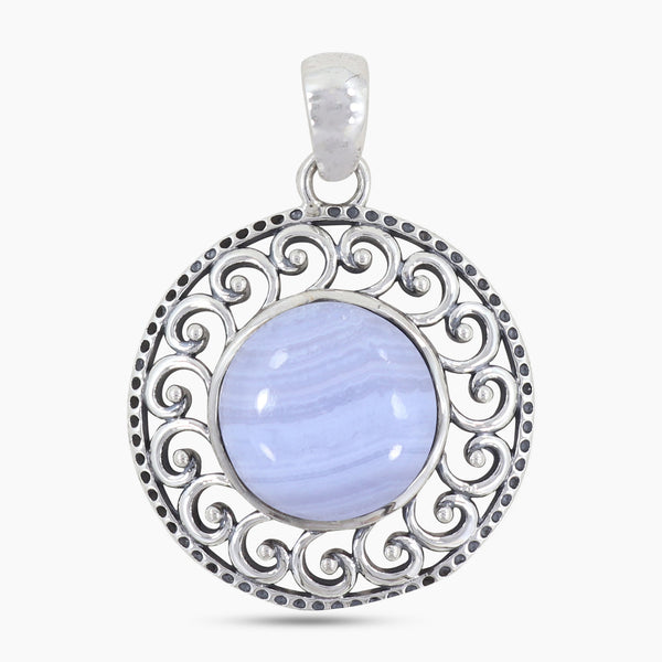 925 Silver Blue Lace Agate Pendant
