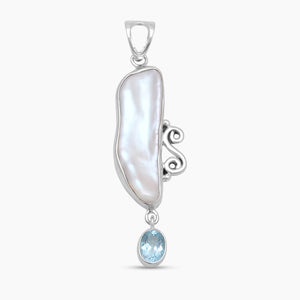 Fresh Water Pearl & Blue Topaz Silver Pendants