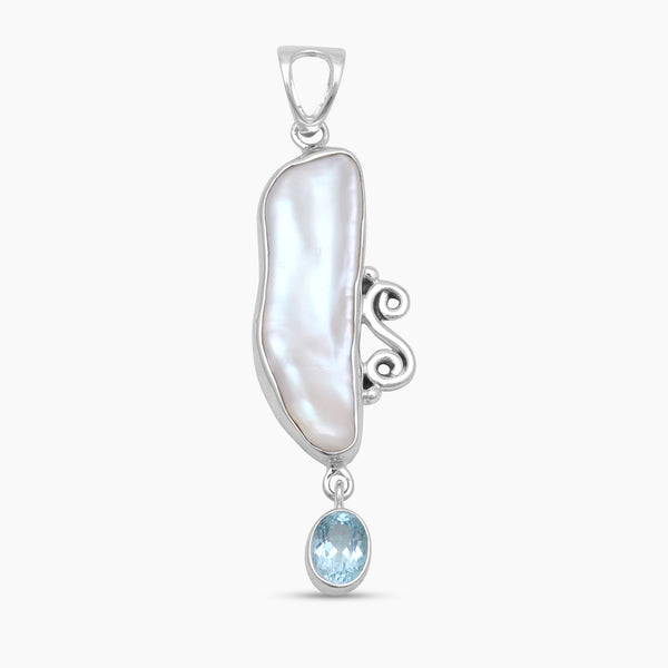 Fresh Water Pearl & Blue Topaz Silver Pendants