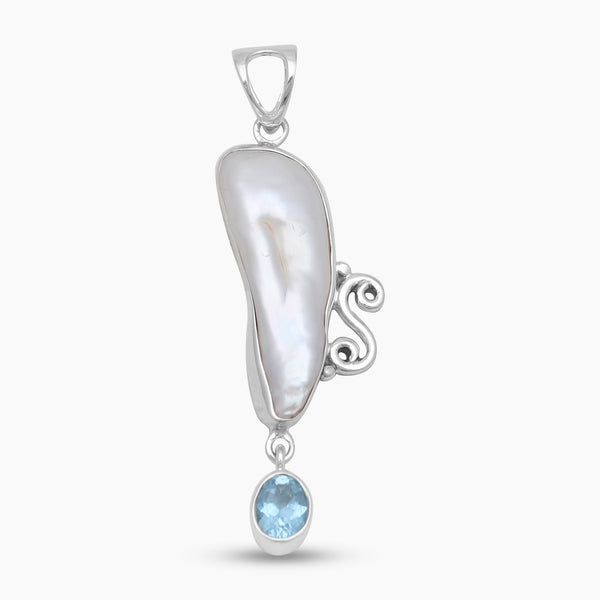 Fresh Water Pearl & Blue Topaz Silver Pendants