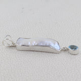 Fresh Water Pearl With Blue Topaz Pendant