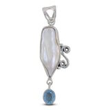 Fresh Water Pearl With Blue Topaz Pendant