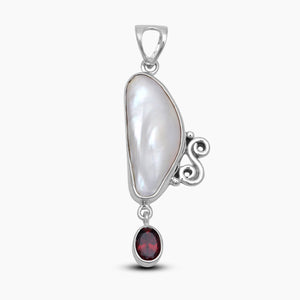 Fresh Water Pearl & Garnet Silver Pendants