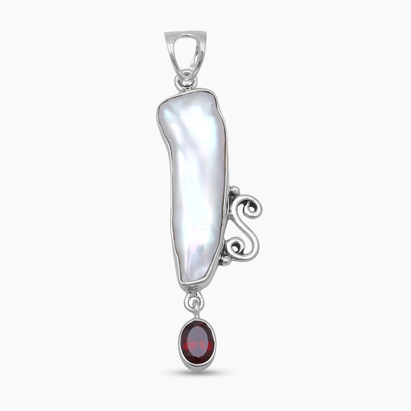 Fresh Water Pearl & Garnet Silver Pendants
