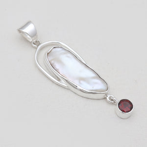 Fresh Water Pearl & Garnet Silver Pendants
