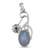 Blue Topaz & Rainbow Moon Stone Silver Pendant