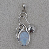 Blue Topaz & Rainbow Moon Stone Silver Pendant